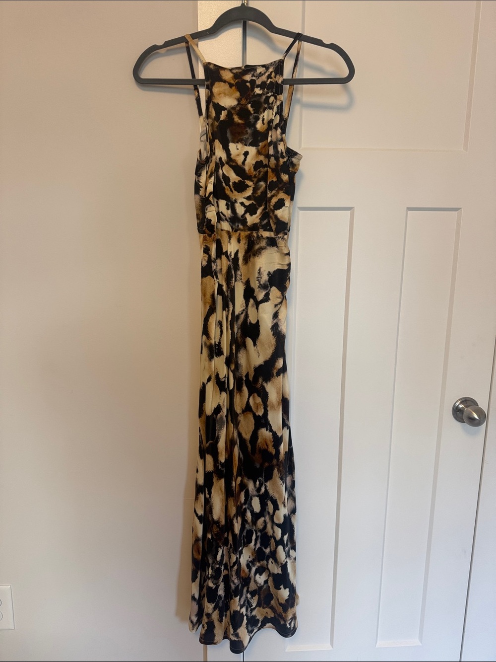 Sleeveless Animal-Print Maxi Dress in Cream, Black & Brown